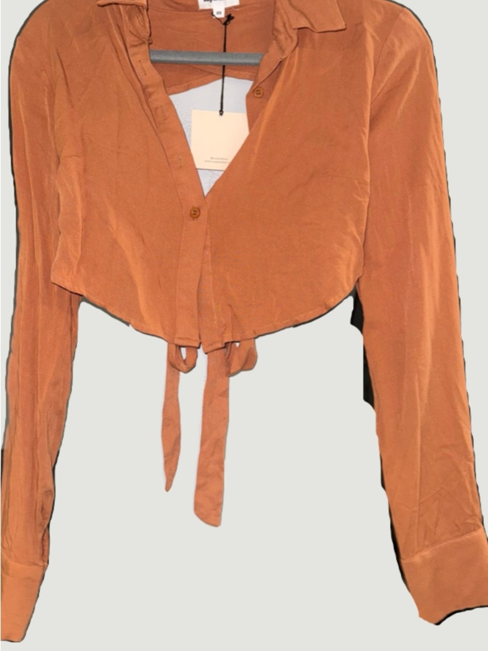 superdown Cropped Tie-Front Button-Down Shirt - Burnt Orange